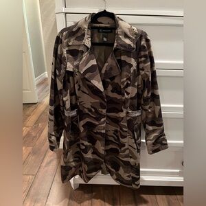 INC Womens Green Camouflage Trench Blazer Coat Jacket sz Large